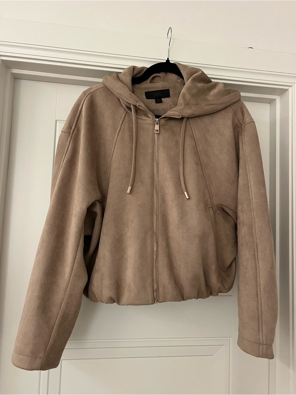 Zara Taupe faux suede Hooded Jacket size small